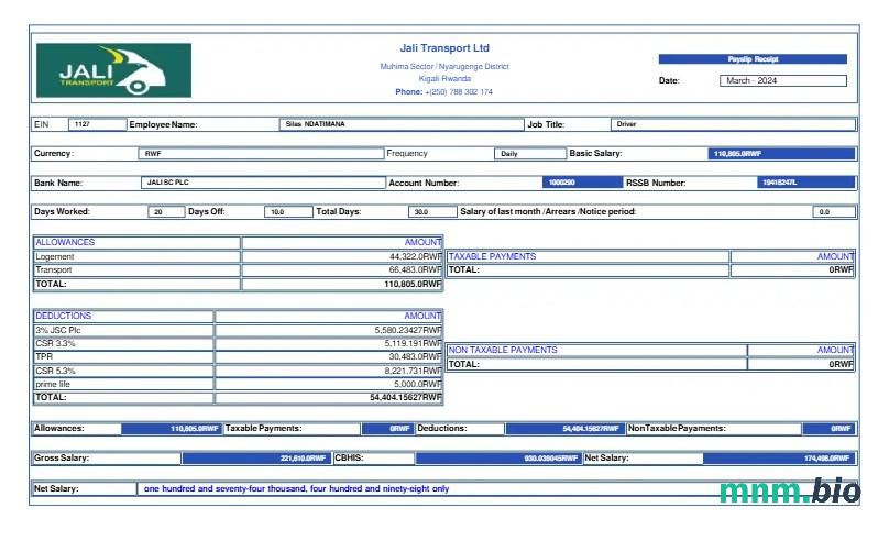 Szablon odcinka wypłaty Jali Transport w formatach Word i PDF